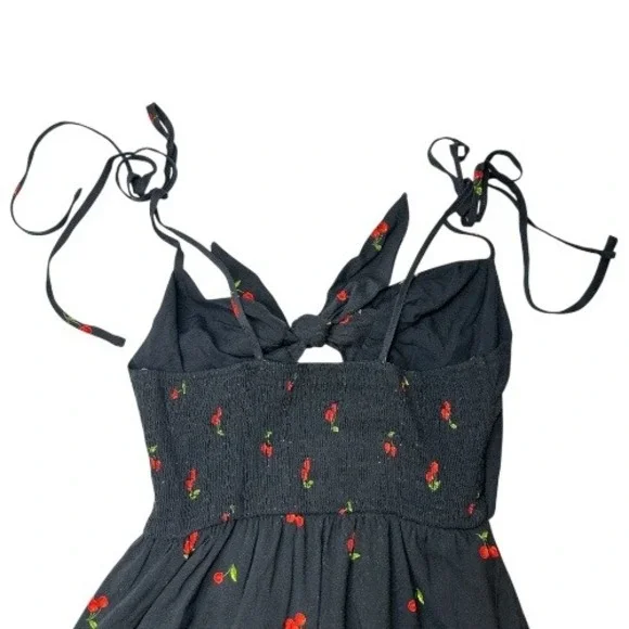 Wild Honey Black Cherry Print Tie Front Cutout Mini Dress XS Cottagecore Cute - Picture 4 of 7